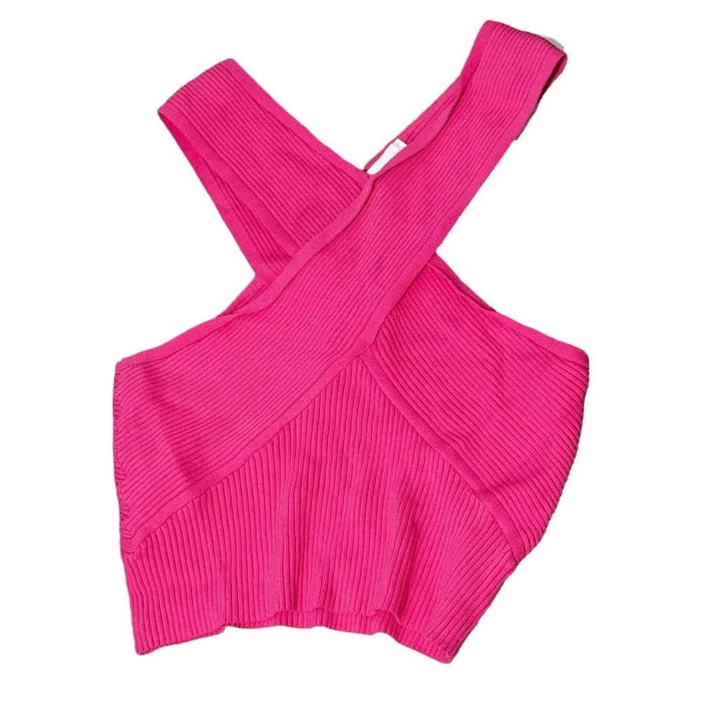 Revolve House Of Harlow 1960‎ NWT pink crop top cross strap shirt sz M - Picture 2 of 10